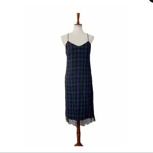 Zara Trafaluc Tartan blue and green 90’s Y2K sleeveless slip dress Size L